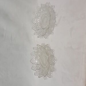 Vintage Pair Federal Glass Clear Petal Point Bowls And Base Plates 6 1/2"